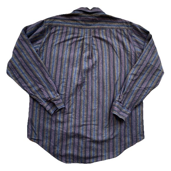 Vintage 90s Sears Flannel Shirt XL Tall Brown Stripe Blanket Cotton - Picture 3 of 7